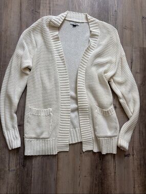 American Eagle Outfitters Cream Open-Knit Cardigan with Pockets
